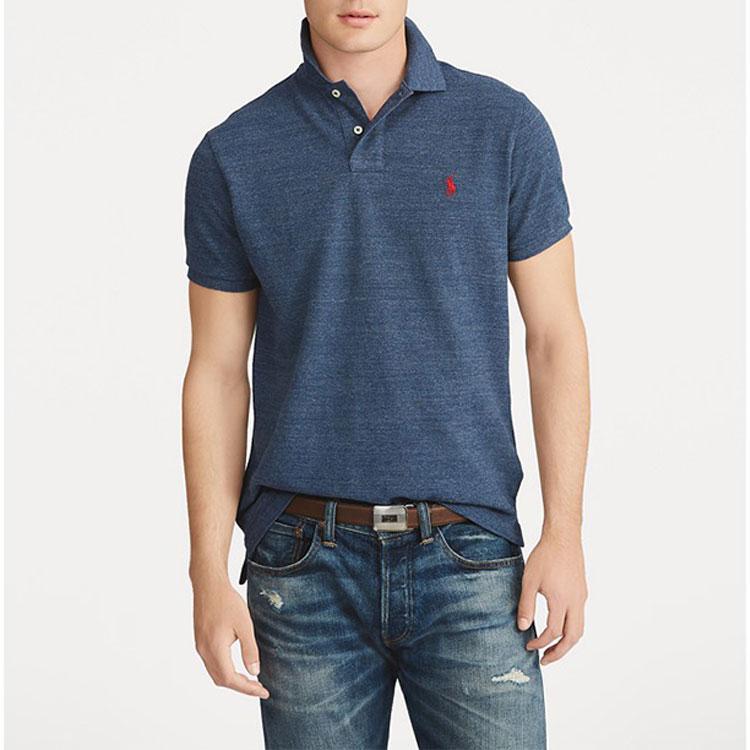 Polo Ralph Lauren SS22 Poloshirt mit gesticktem Logo, Slim Fit, einfarbig, Blau, MNPOKNI1N810210-E50