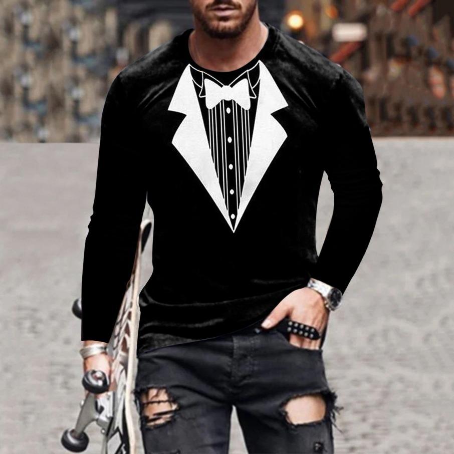Women Faux Two Piece Suits Tops O Neck Long Sleeve 3d Print T Shirt