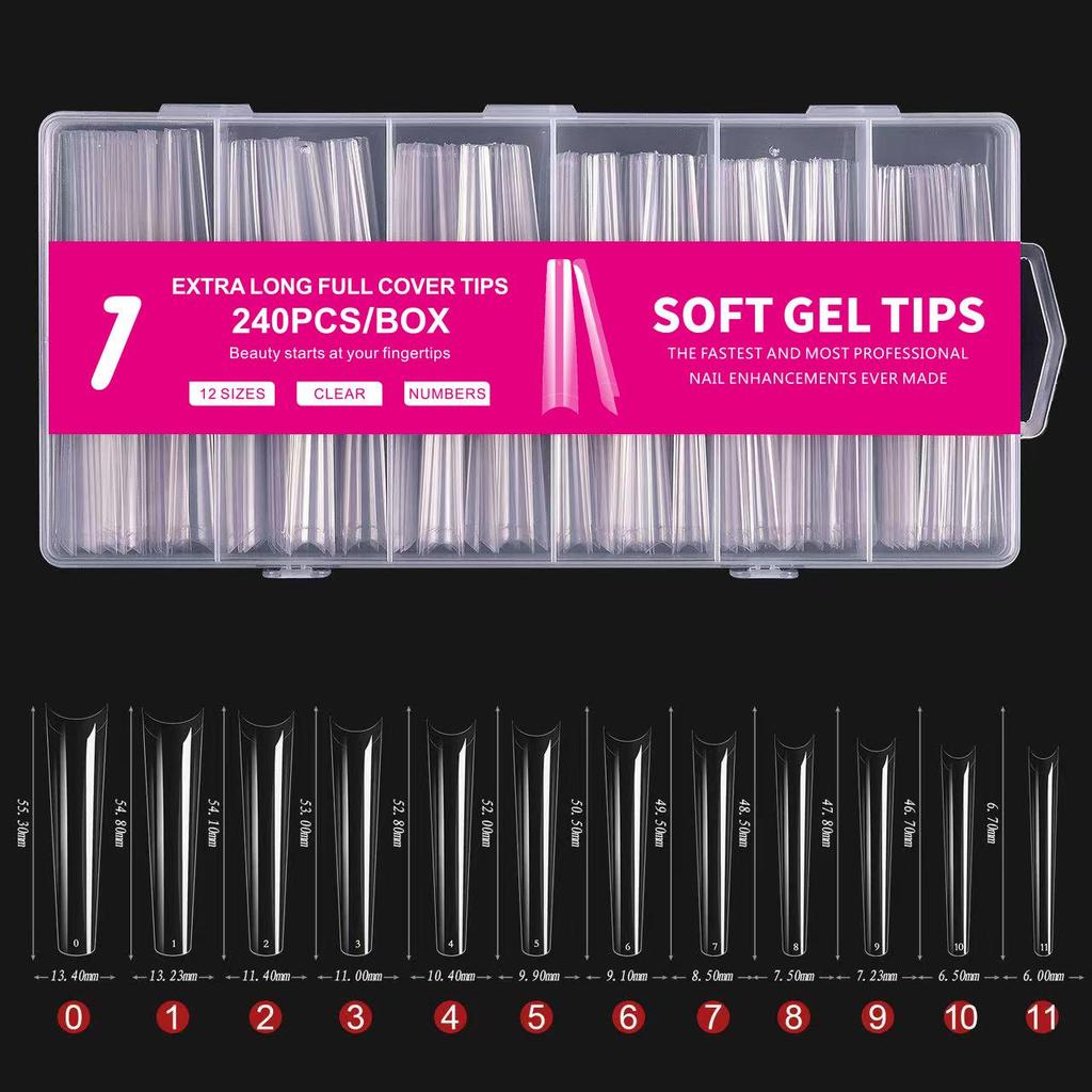 240-teiliges Transparentes XXXL Spitzes Nagelkunst-Set: Superlange künstliche Nägel im Denim-Design