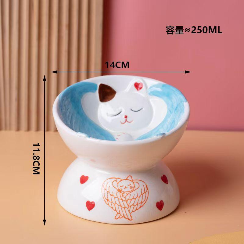 Cute Ceramic Cat Bowl,Tall Neck Protection,Anti-knock,Leak-proof Oblique Mouth,Anti-black Chin Cat Dog Food Basin,Pet Supplies
