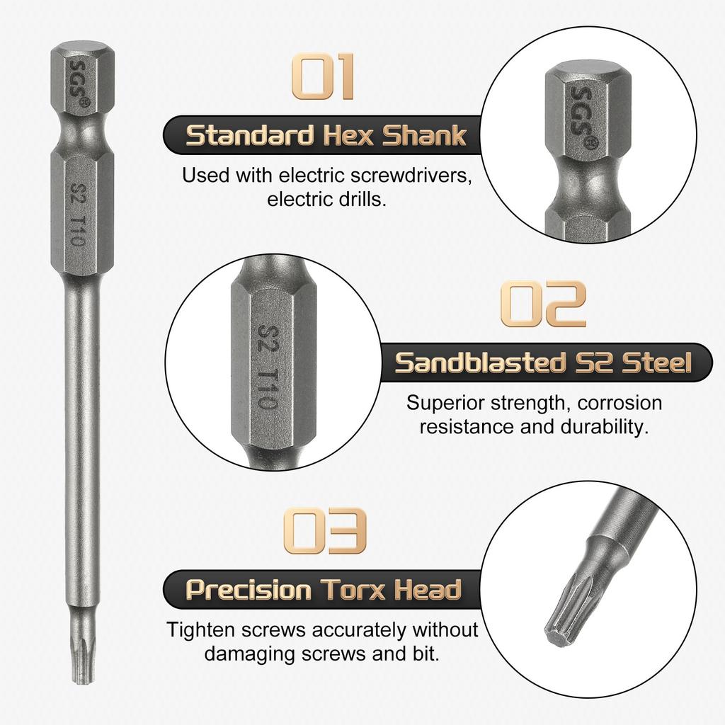 1/3/5pcs Torx Head Screwdriver Bit 1/4" Hex Shank Magnetic No Hole Tip Tamper Proof 6 Point Star S2 Steel Screw Driver Drill Bit