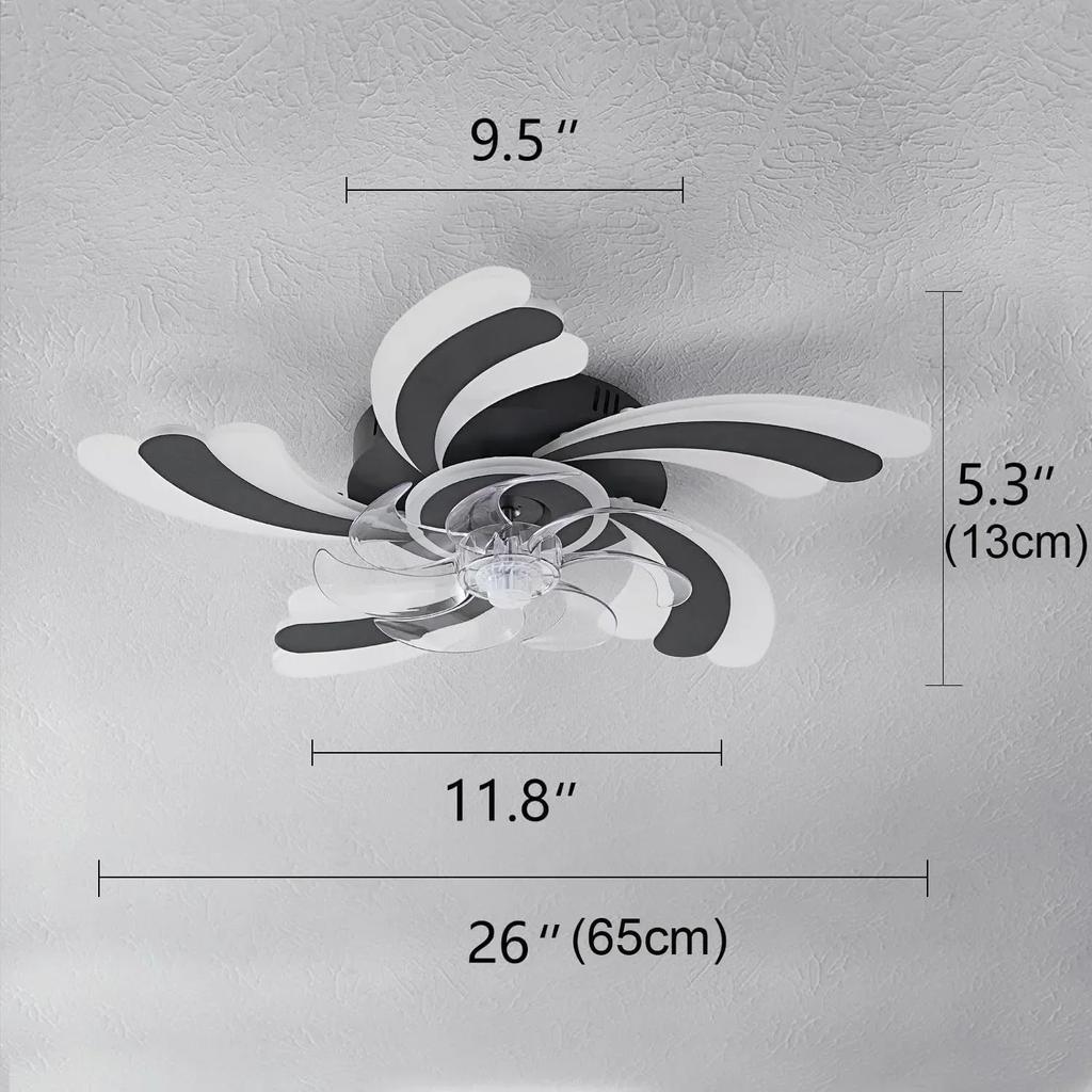 Nordic Flower Shape Black White Ceiling Fan Light LED Ceiling Lamp Remote Control Bedroom Silent Electric Fan Lamp Ventilators