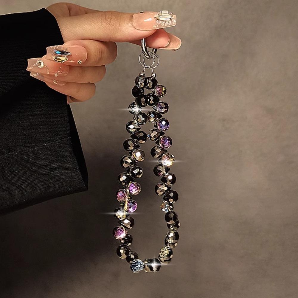 Stylish Glitter Crystal Bead Pendant Detachable Colorful Wrist Crystal Chain Transparent Phone Lanyard Women Girls