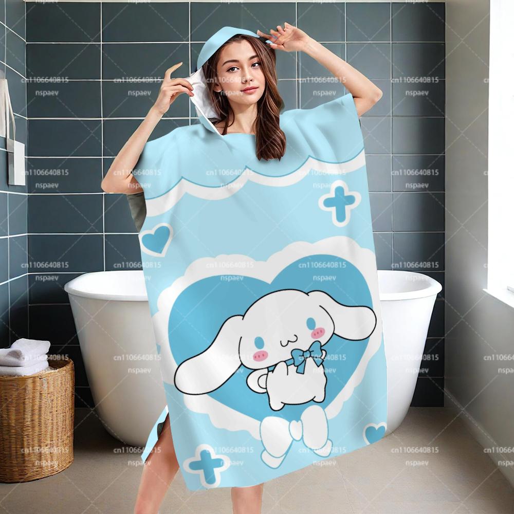 Cinnamoroll Hooded Bath Robe, Kawaii Sanrio Wearable Bath Towel, Soft Absorbent Wrap for Women Girls Shower Spa (as the picture,60X60CM)