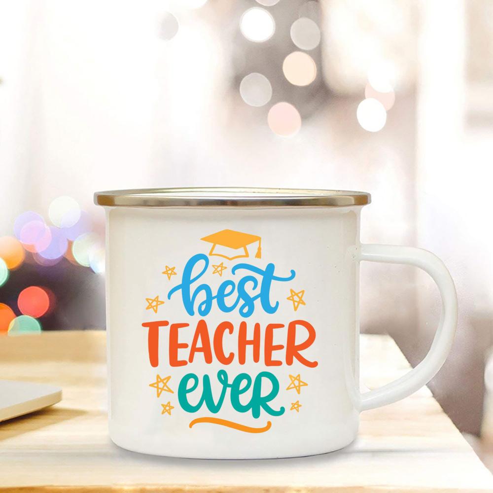 Best Teacher Ever Enamel Cup Coffee Lover Original Gift Teacher's Day Surprise for Teacher Enamel Coffee Tea Mug Novelty Gifts