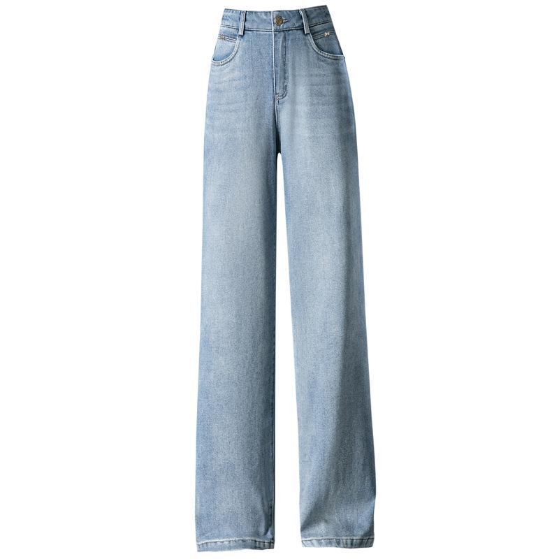 2025 Spring Women's High Waist Light Denim Wide-Leg Pants - Slimming, Loose Fit, and Versatile