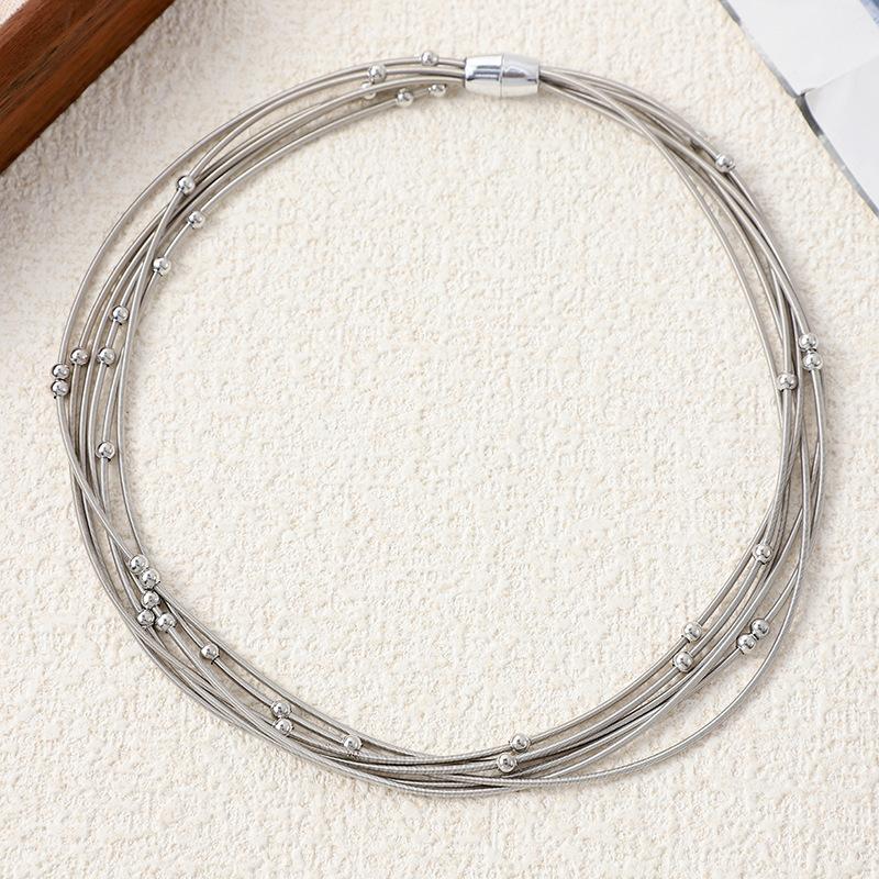 

Wind Beaded Bracelet Necklace High-End Multi-Layer Chain Light Luxury Niche Hand Elastic Chain Collarbone Chain