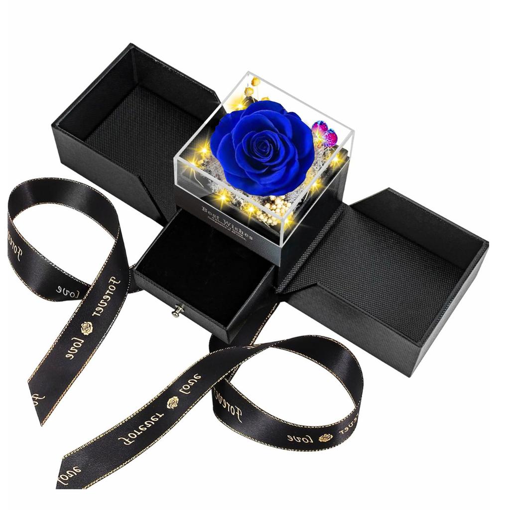 Eternal Flower Acrylic Drawer Rigid Jewelry Packaging Box with Square Design and Embossing for Valentine's Day High-End Gift