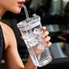 Square Heat Resistant Coffee Glass Cup With Lid and Straw Transparent Milk Tea Juice Cups Coffee Mug For Home Bar Drinkware