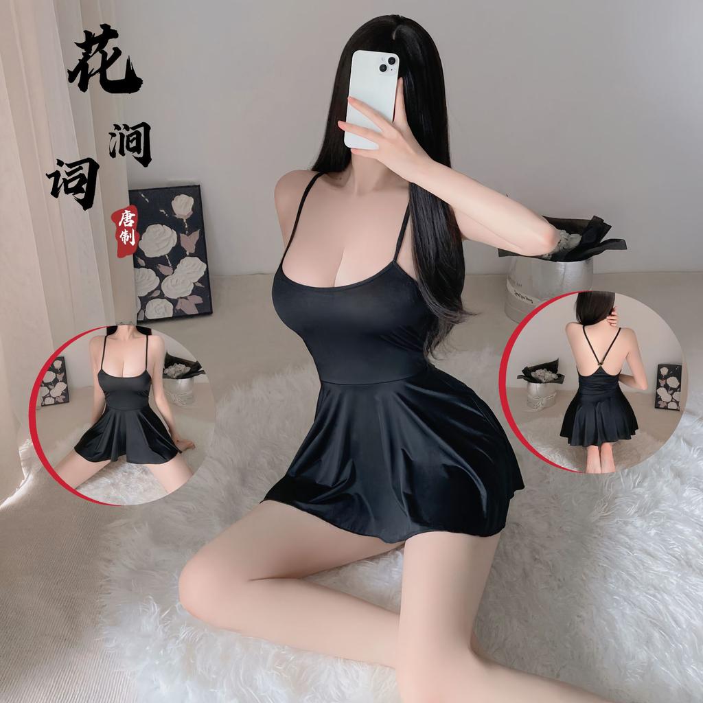 Sexy Pajamas Sexy Uniform Ice Silk Suspender Hip Skirt Stockings Seduction Passion Robe