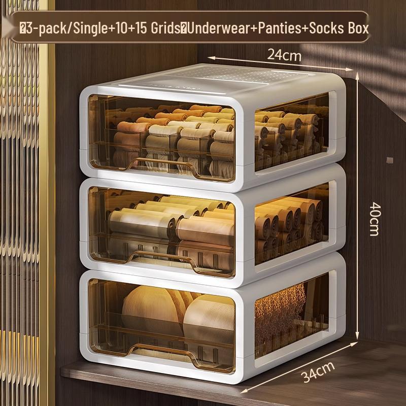 Three-in-One Drawer-Style Underwear, Sock & Panty Organizer Box