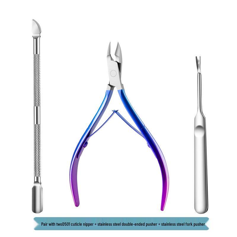 Stainless Steel Manicure Set: 3-Piece Dead Skin Scissors, Double-Headed Pusher, and Nail Clipper