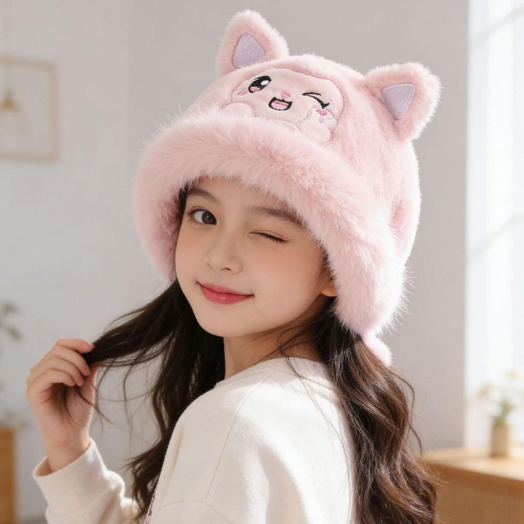 Unisex Winter Cartoon Hat & Scarf Set for Kids – Cute, Plush, Warm & Versatile Ear and Neck Protection