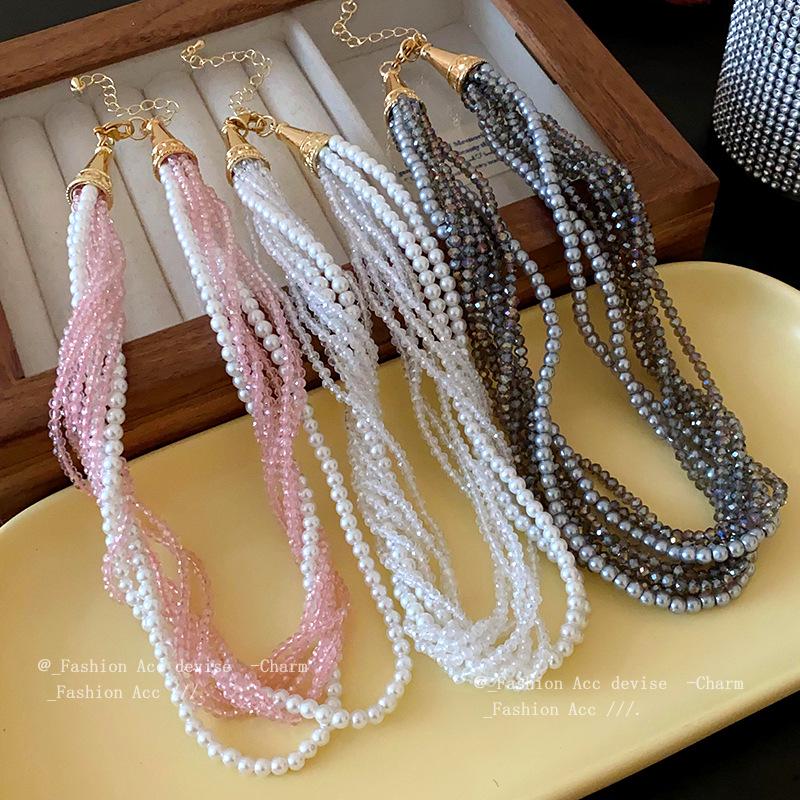 

French Pearl Crystal Layered Necklace - Elegant Light Luxury Clavicle Chain