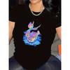 Women's Black & White Mermaid Graphic Tee Short Sleeve Round Neck Casual All-Season Top