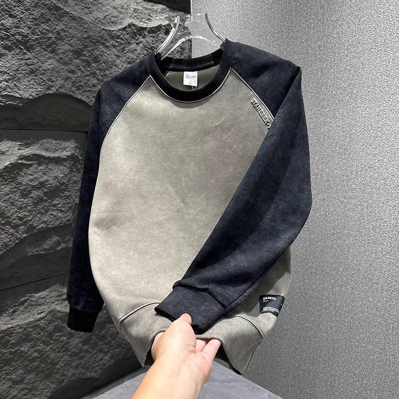 Men's Korean Style Light Luxury Color Block Hoodie - Casual Tie-dye Patchwork Long Sleeve Top