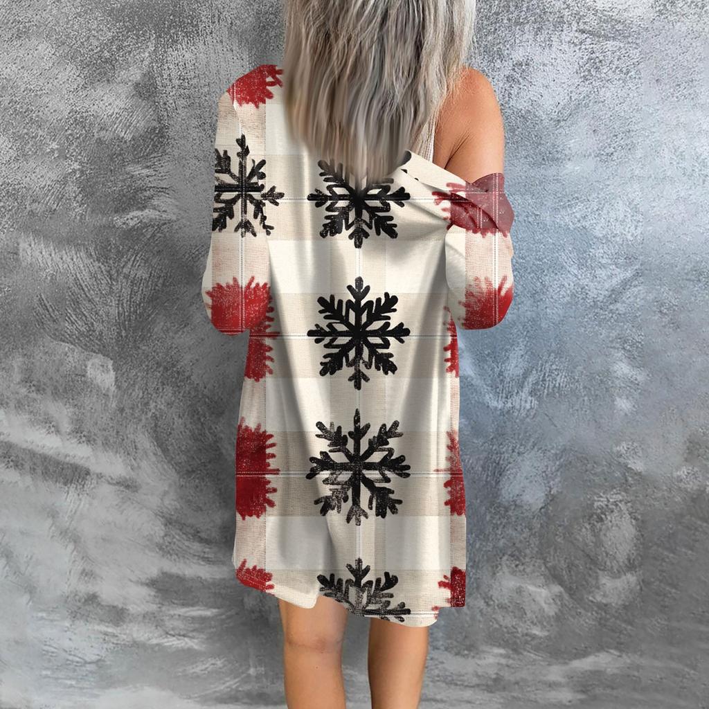 Women's Casual Long Sleeve Christmas Printed Cardigan With Pockets