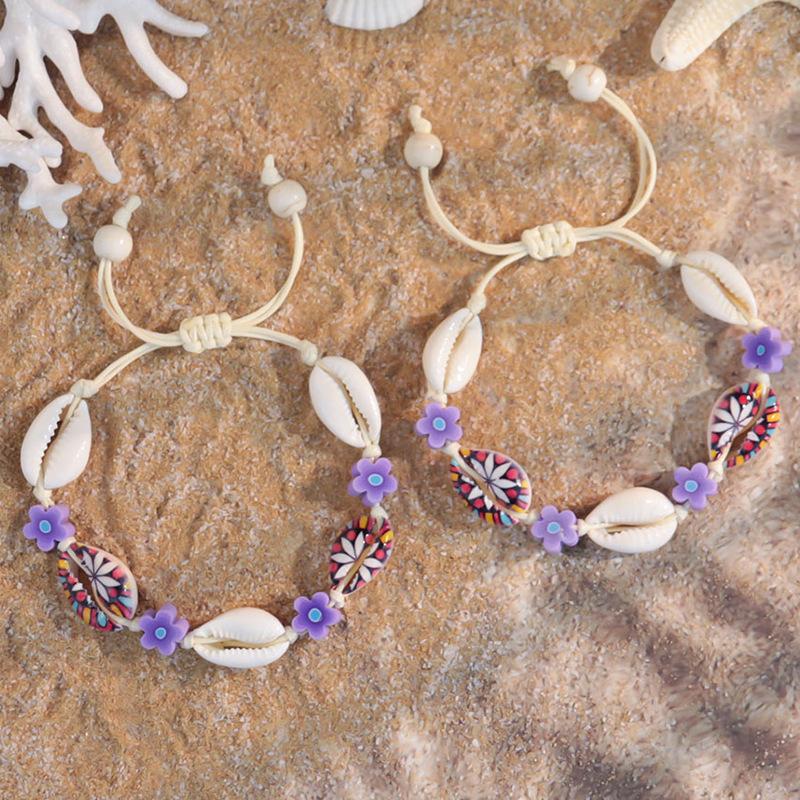 1011 Ocean Resort Wind Starfish Shell Bracelet, Daisy Rainbow Print Hand Rope Tide