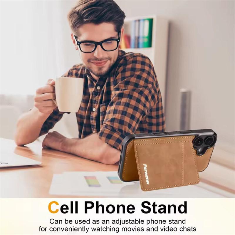 Business Flip Leather Case for iPhone 17 Air 16E 16 15 14 13 12 11 Pro Max Plus Mini Built-in Magnetic Wallet Card Phone Cover