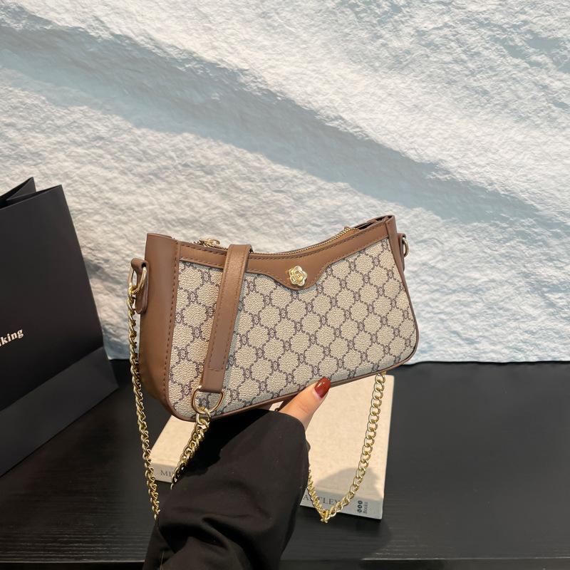 

Весняний ланцюжок маленька сумка жіноча 2025 нова мода проста іноземний стиль сумка через плече месенджер повсякденна універсальна стара квіткова сумка коричневий