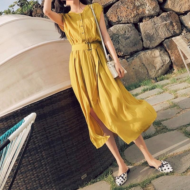 Womens Casual Button Down O Neck Shirt Dress Plain Belted Midi Dresses