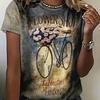 Women's 3D Fashion Printed T-shirt with Bicycle and Floral Oil Painting Style Patterns, Casual Short Sleeves