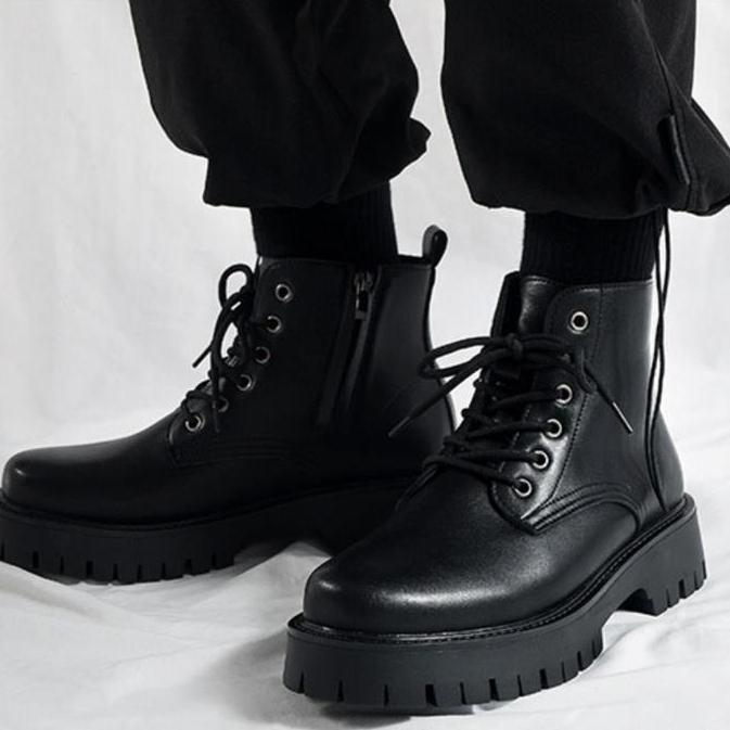 Chef Men's Shoes Spring Anti Slip Waterproof Kitchen High Top Leather Boots Black Casual Leather Shoes Spring Sports Martin Trendy Shoes