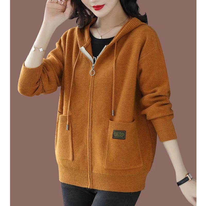 Hooded Cardigan Jacket for Women 2025 Spring and Autumn New Korean Style Casual Fashion Outerwear Zipper Sweater with Hood Knitted Sweater