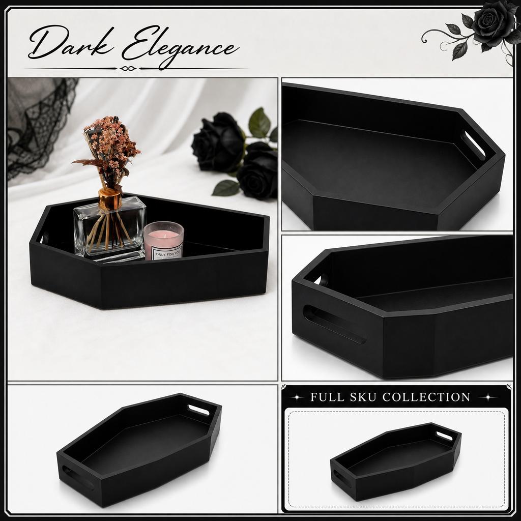 Black Wooden Coffin Storage Box, Halloween or Everyday Organization and Decor