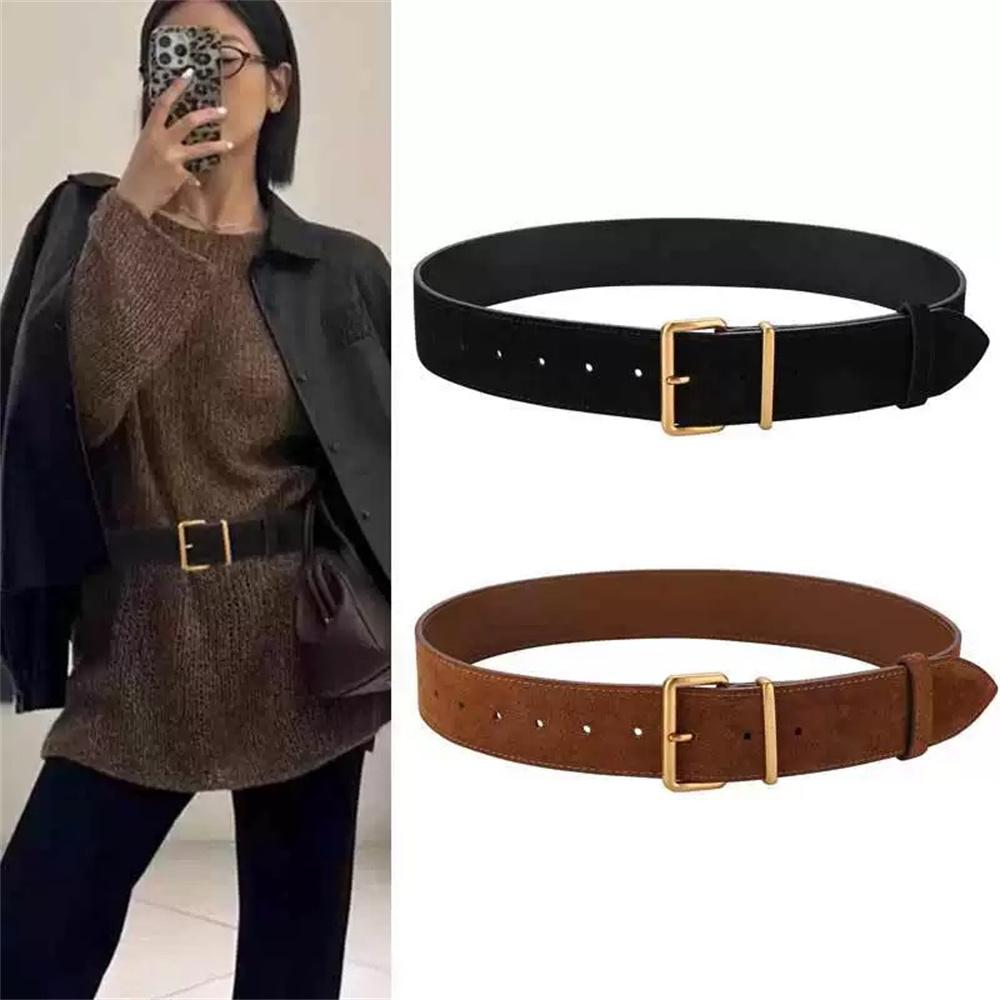 Retro Wide Belt New Style Ladies Suede Matte Belt Fashionable Decorative Leather Belt for Windbreaker Dress Jeans Waistbelt