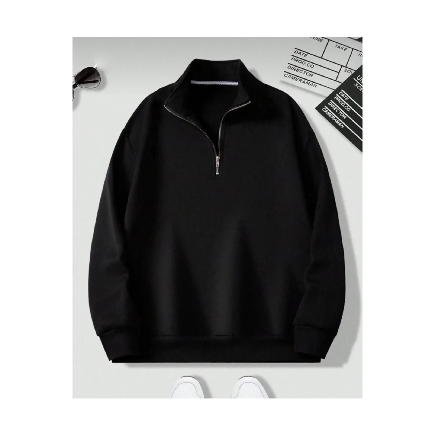 

Чорний однотонний пуловер із високим коміром і напівблискавкою S чорний