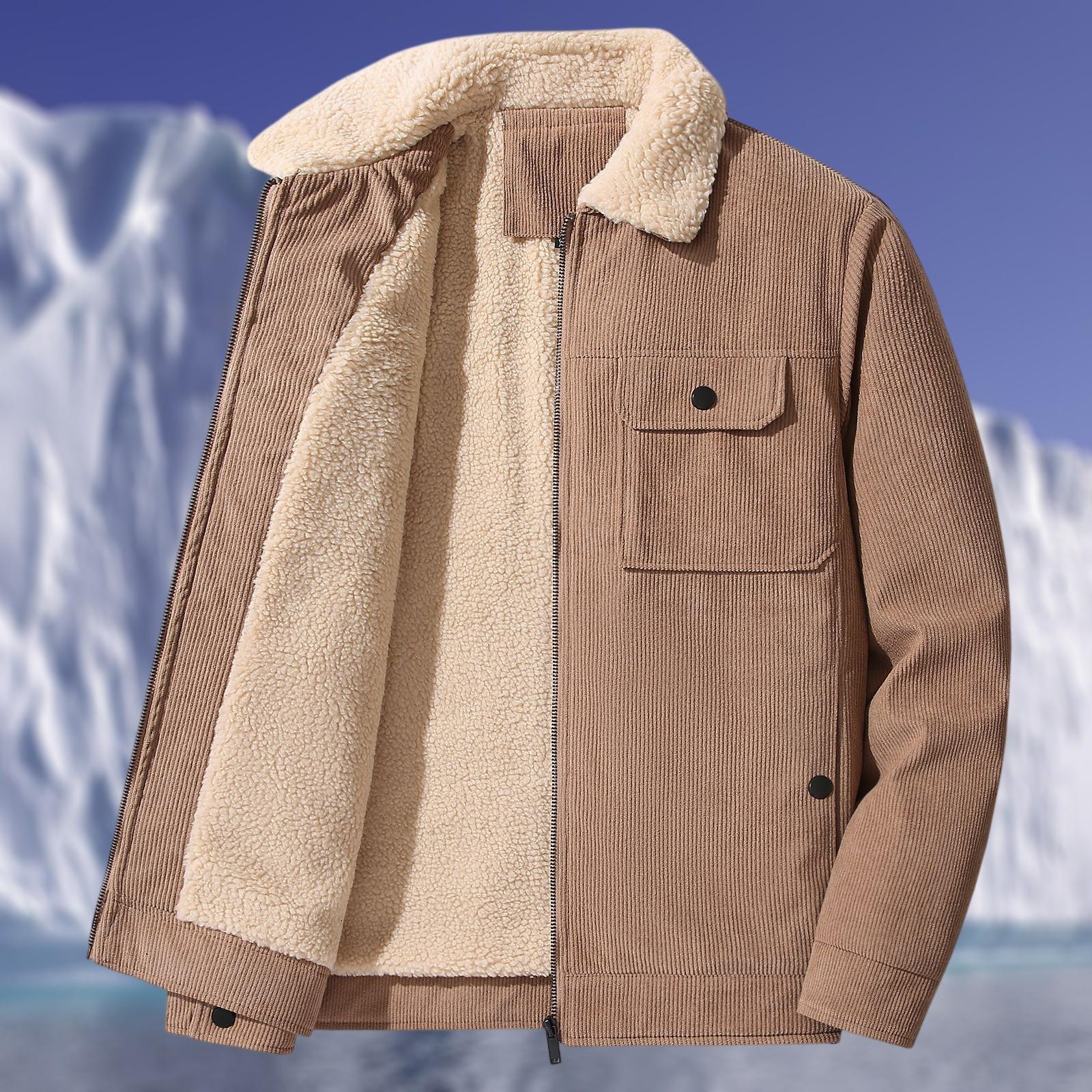 

Мужская повседневная вельветовая куртка с несколькими карманами, на флисовой подкладке, на молнии и с лацканами, теплая верхняя одежда XL хаки