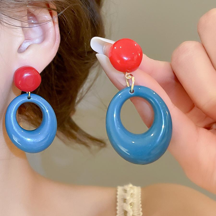 French fresh blue geometric flower resin earrings light luxury stud earrings personality temperament earrings women