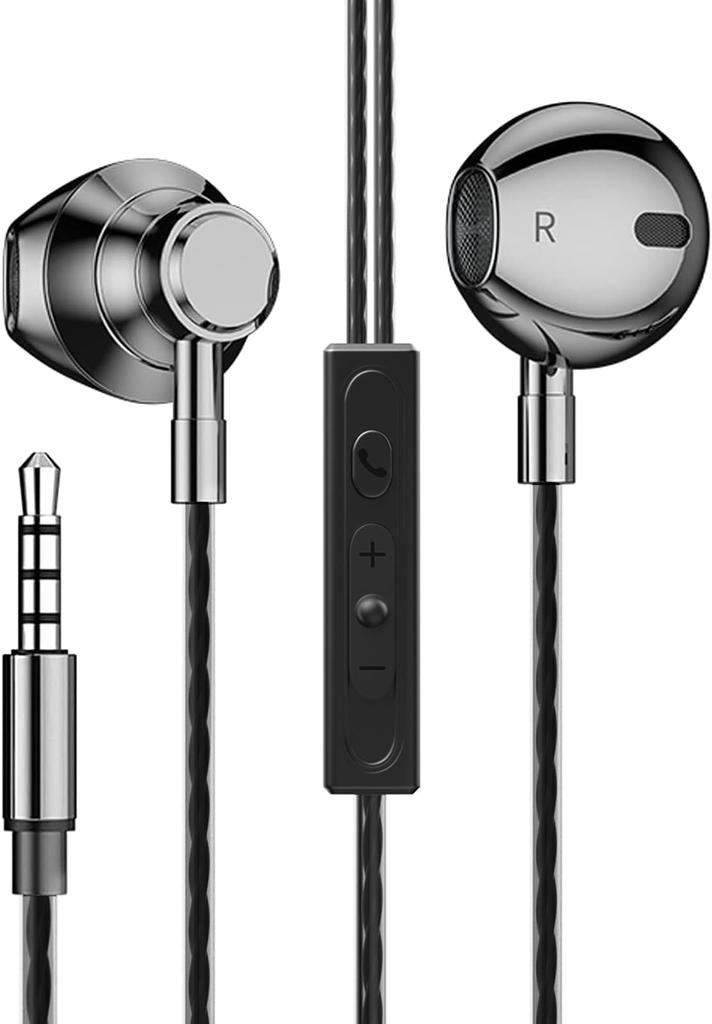 Wired Stereo Earphones with Adjustable Clear Sound Leak Compatible with Multiple Devices Earphones, Microphone, Volume, Lightweight, Calls,