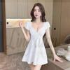 Women's Low-Cut V-Neck Backless A-Line Dress - Slimming, Short-Sleeved, Foot Massage Technician Uniform