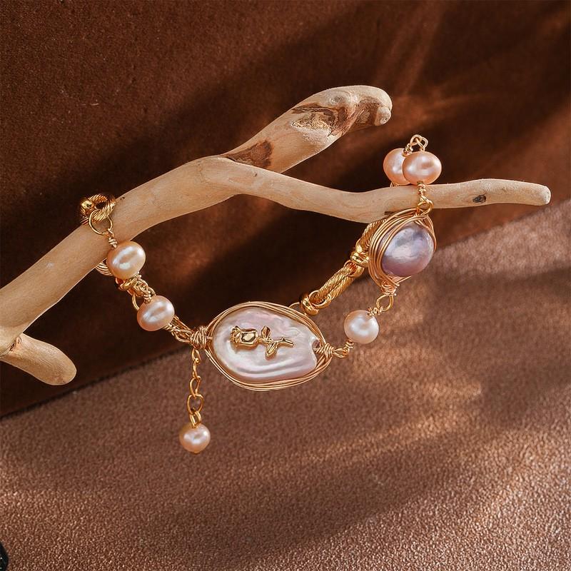 Elegant Baroque Freshwater Pearl Bracelet Women With Rose Charm Lightweight Luxury Minimalist Design