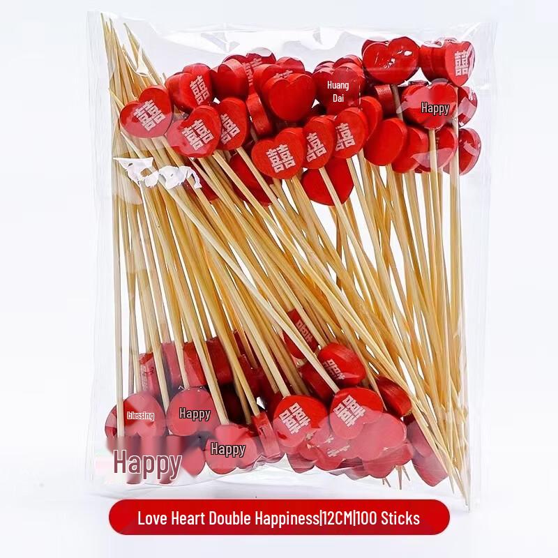 

Disposable Heart Double Happiness Food Picks, 100-pack