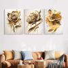 Golden Floral Art Posters, Gold Rose Wall Arts, Abstract Flowers Prints, for Living Room, Office,Wall Decor, No Frame