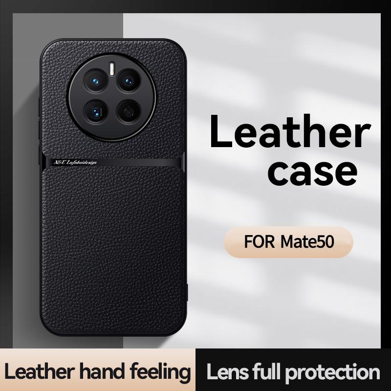 For Huawei Mate 50 50 Pro Leather Texture Built-in Magnetic TPU Soft Edge Anti-drop Anti-fingerprint Phone Case