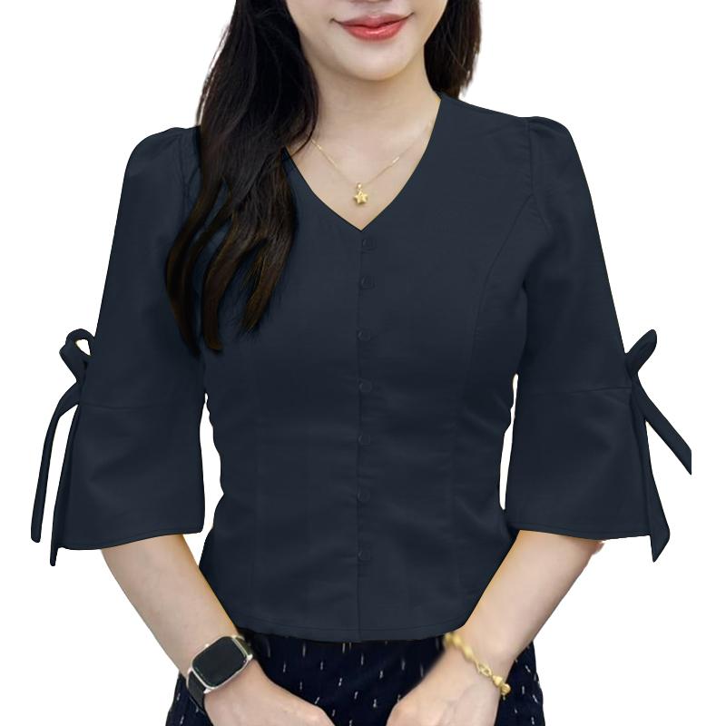 ZANZEA Blusa Holgada Casual de Verano con Cuello en V y Manga Acampanada 3/4 para Mujer