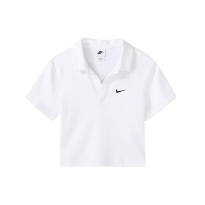 Solid Color Logo Polo Shirt Short Sleeve Women Tops White DV7885-100