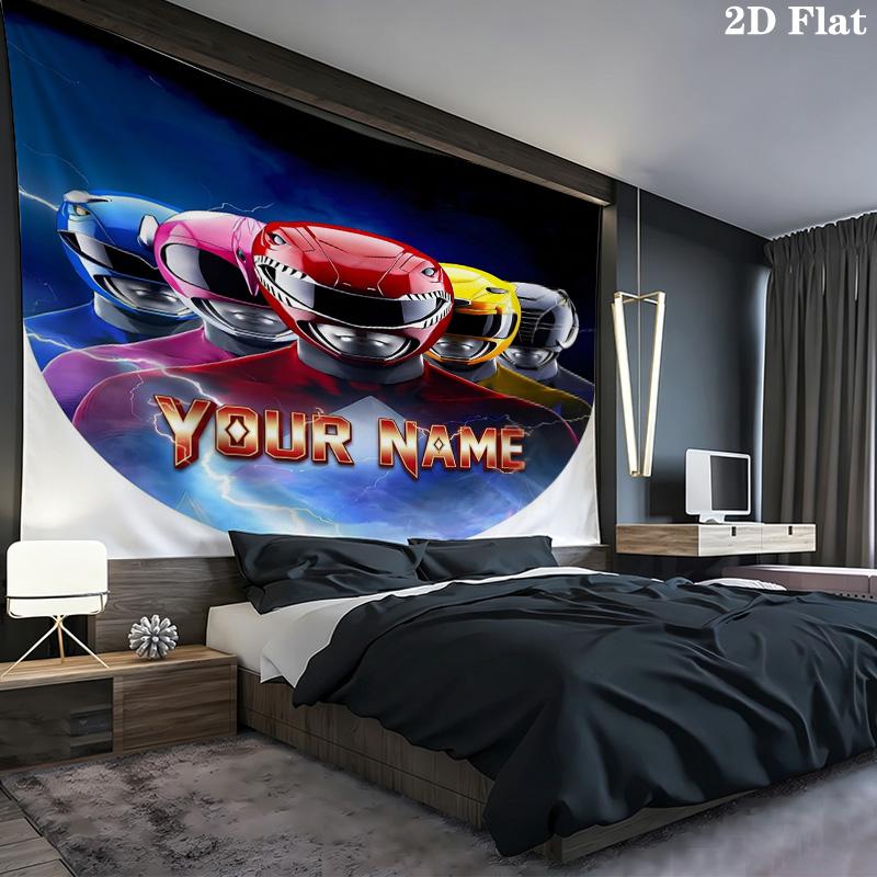 Power Rangers Adventure Custom Name Wall Tapestry Aesthetic Wall Hanging Printed Fabric Blanket Decorative Tapestries for Bedroom Living Room Home Dec