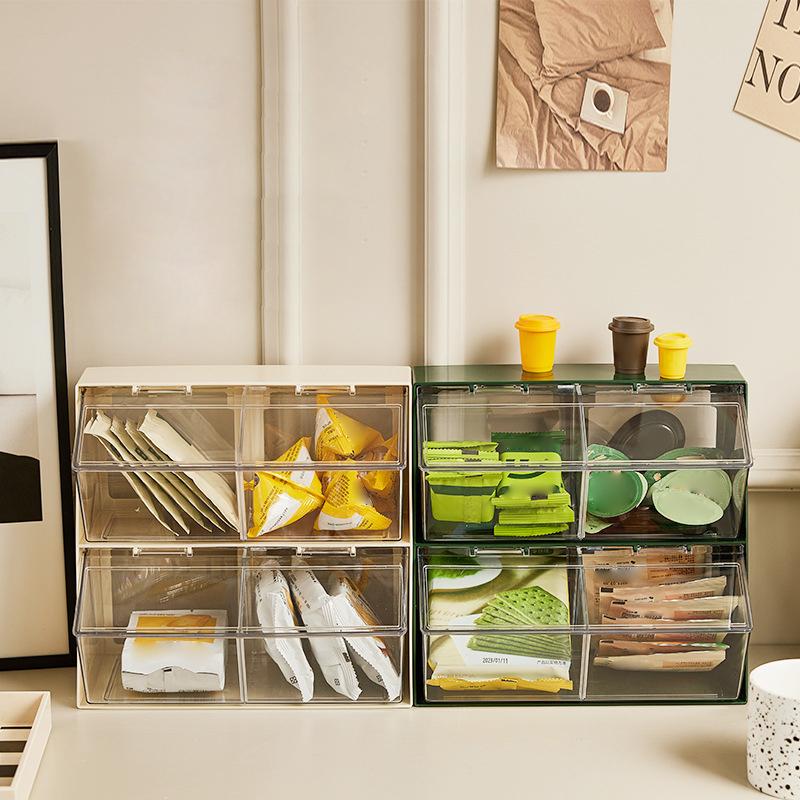 Transparent Tea Bag Storage Box Acrylic Storage Divider Box Tea Bag Storage Box Coffee Capsule Sorting Box Sealed Storage Tank