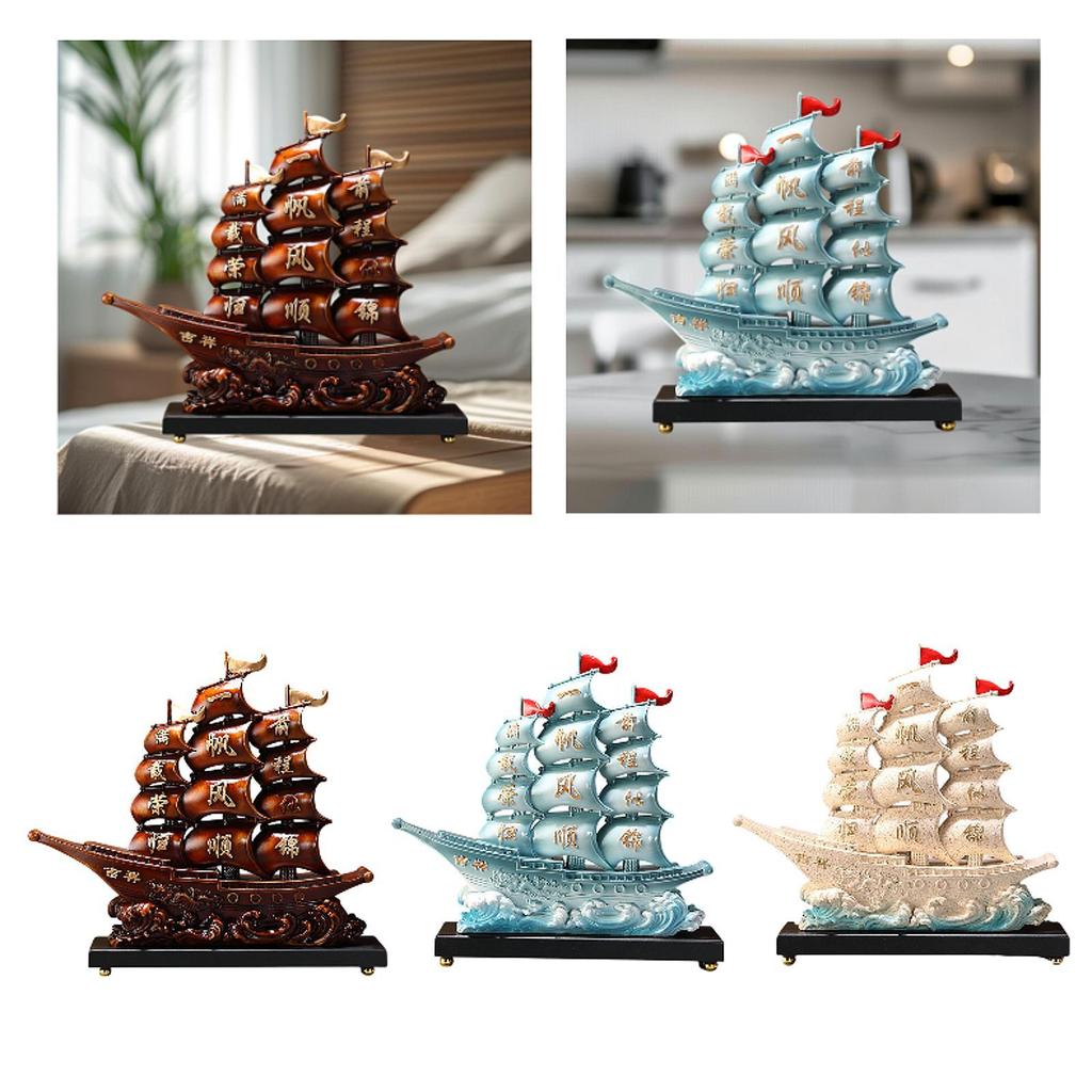 Chinese Sailboat Statue Fine Craftsmanship Decorative Artwork Feng Shui Ornament for Bedroom Table Living Room Study Office