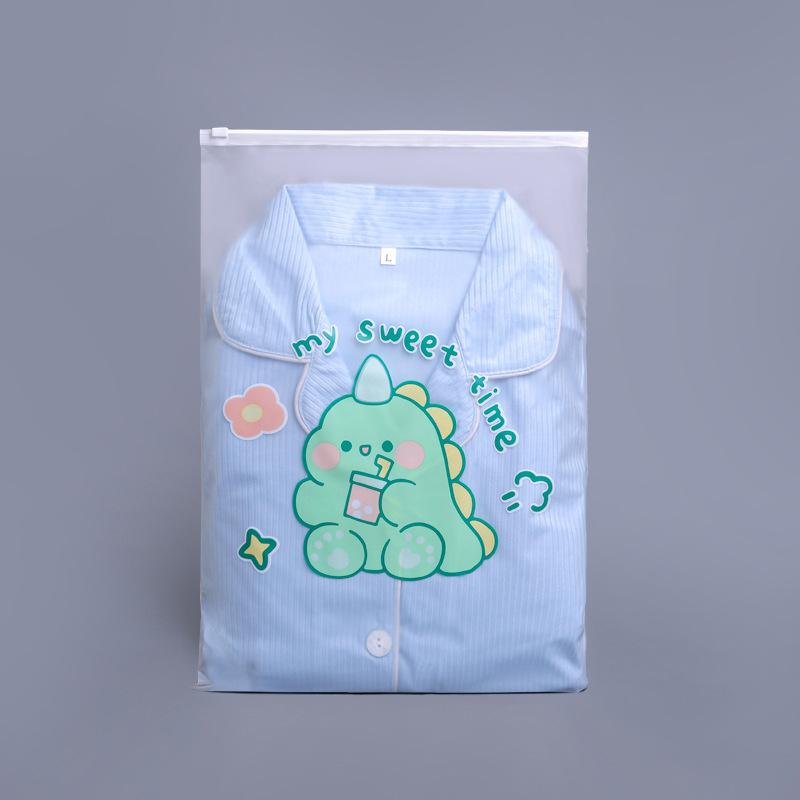 Clothing Storage Bag Travel Cartoon Children Transparent Clothing Zipper Bag Cute Thickened Frosted Bag Underwear Bag