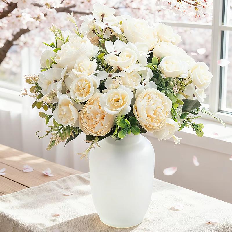 Artificial Flowers Champagne Color Artificial Peony Fake Peonies Bouquet Rose Flower Wedding Brial Fake Bouquet Home Decoration