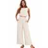 Damenmode Lässiges Ärmelloses Tanktop Mit Elastischem Saum Und High Waist Weiter Bein Zweiteiliges Set