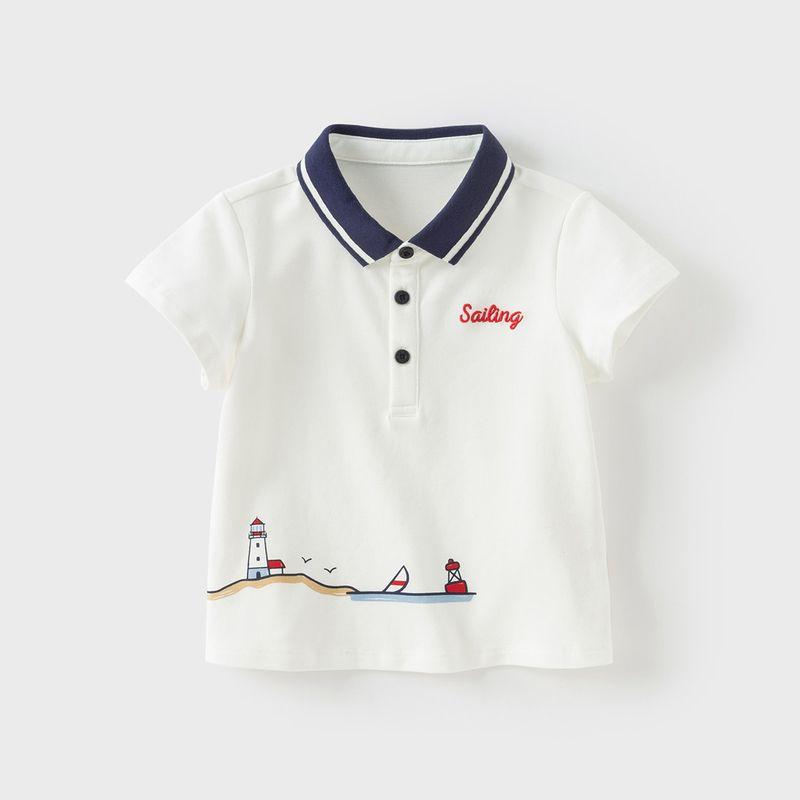 David Bella 2026 New Summer Clothing Boys  Short-Sleeved T-Shirt Kidsren s Stylish Polo Shirt Top Baby Bottoming Shirt White [Ready Stock] 140