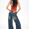 Spring Summer Vintage Dip Dye Mid Waist Slightly Relaxed Flare Denim Pants For Women Casual Pants Oversize Denim Trousers