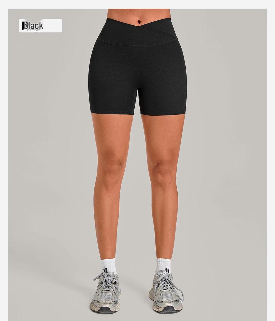 High-Waisted Transparent Nude Yoga Shorts with Cross Waistband for Running and Cycling